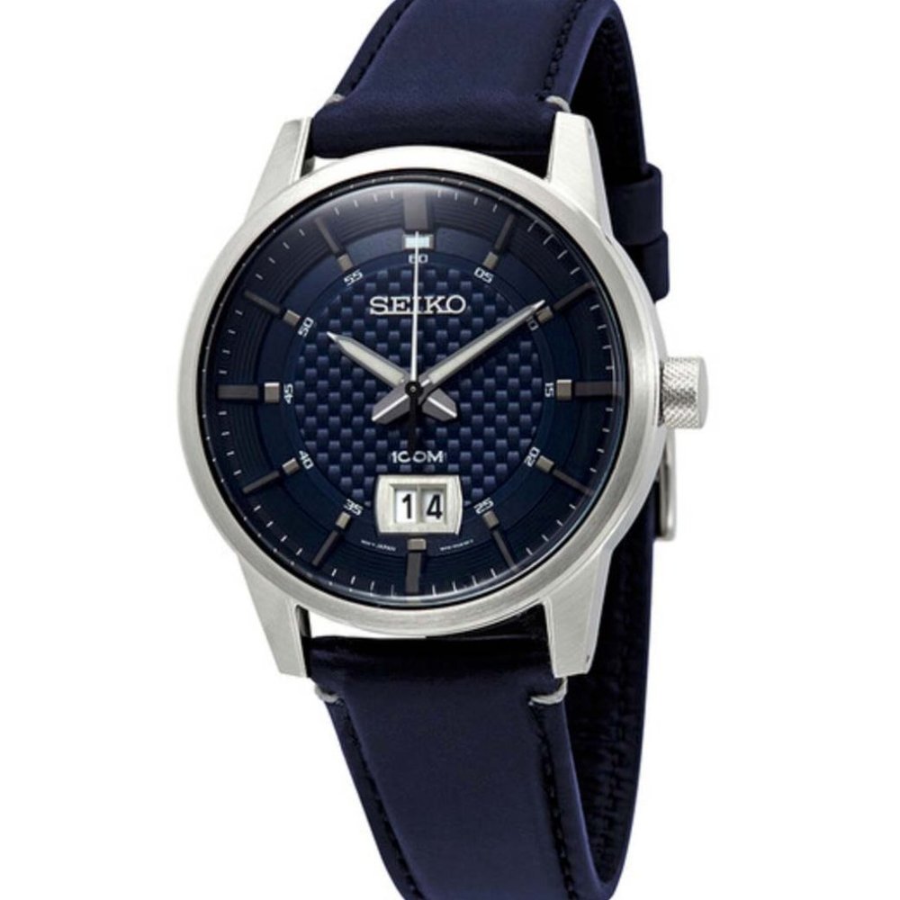 Seiko Quartz Blue Dial Blue Leather Men's Watch